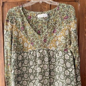 Lassiter Green Yellow Purple Peasant Top S